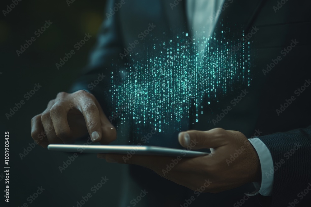 Poster an analysis of data flow on virtual screen. business analytics, finance, neural networks, ai, and ma