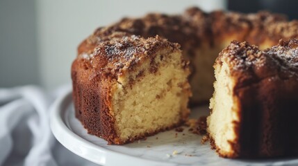 Homemade Cinnamon Coffee Cake on a Plate. Yogurt Coffee Cake