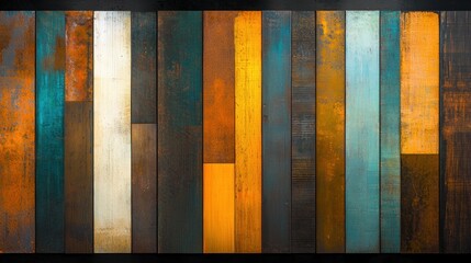 Vibrant texture and color palette of metallic panels showcasing an artistic composition with rustic charm and contemporary aesthetics
