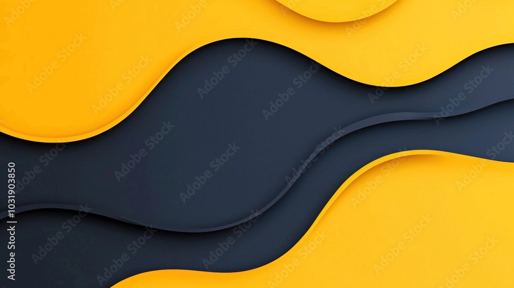 Poster dynamic and modern abstract design featuring smooth waves of vibrant yellow and deep black colors pe