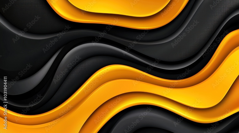 Poster dynamic flow of black and gold waves modern design elements in graphic art showcasing fluidity and e