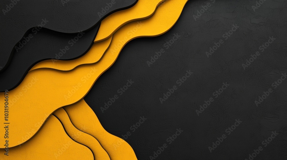 Poster dynamic wave patterns in bold black and yellow a stunning abstract design for modern aesthetics and 