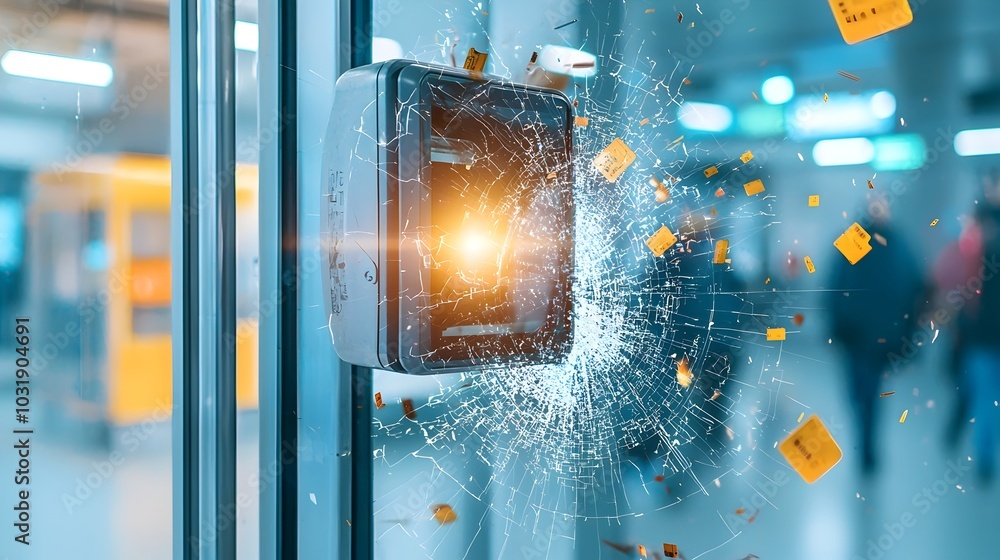 Poster malfunctioning rfid card reader device at the entrance gate of a secure industrial or commercial fac