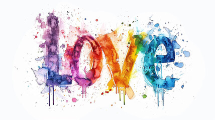 Love, an abstract concept in bright multicolored watercolor paints in grunge style on a white background