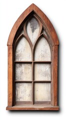 Fototapeta premium Arched Wooden Window with Glass Panes on a White Background