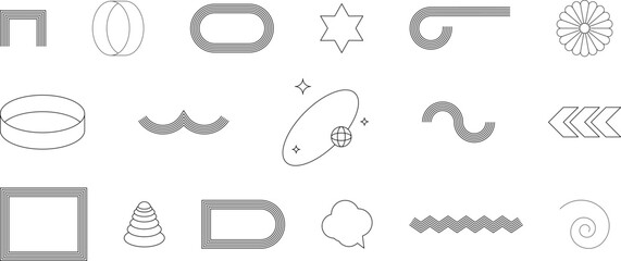 Line geometric arch and circle abstract shapes. Retro elements, vintage. Contemporary mid century line design set. Modern aesthetic stripes and grids. Swiss design vector illustration .