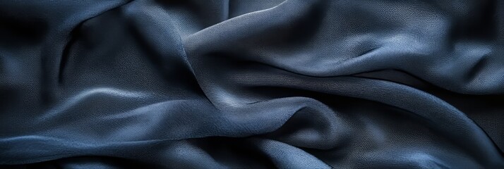 Obraz premium Flowing Navy Blue Fabric, Elegant Dark Linen Textile as Abstract Drapery Background with Copy Space