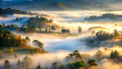 Nature’s Calm: Foggy Lake Reflection