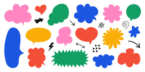 Set of colorful speech bubbles. Cartoon balloon word design. Vector illustration