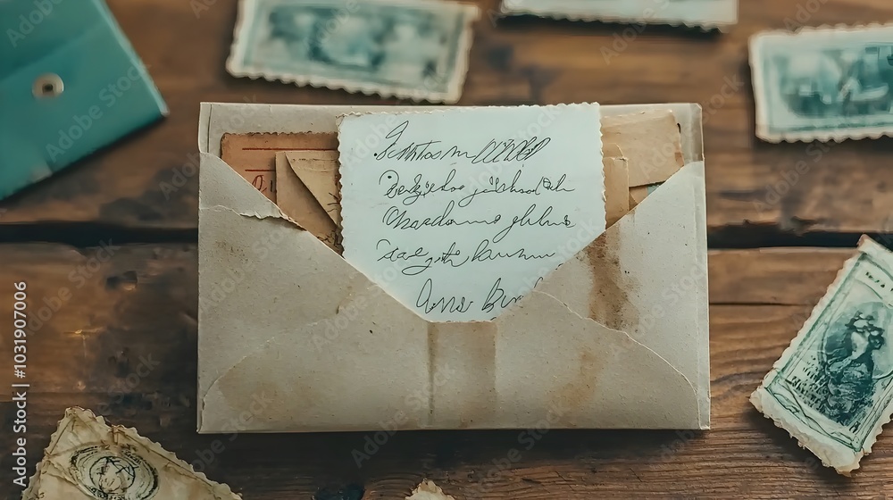 Poster opened envelope containing a handwritten apology letter resting on a professional office desk convey