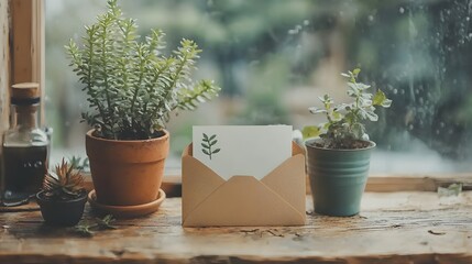Open Envelope with Heartfelt Apology Letter Resting on a Tidy Desk in a Minimalist Office Setting