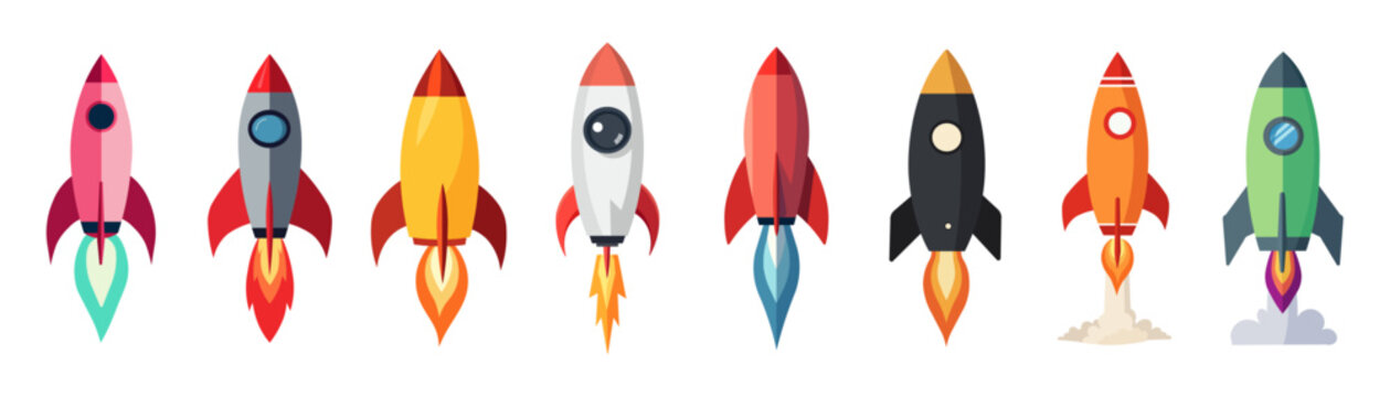Colorful cartoon rocket ship collection vector design on white background 