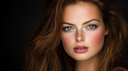 Fototapeta premium a tight shot of her face, hair billowing in the wind