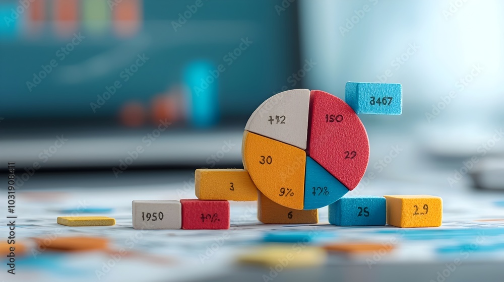 Aufkleber Puzzle pieces coming together to form a colorful pie chart representing the different elements of a business strategy data analytics and decision making process
