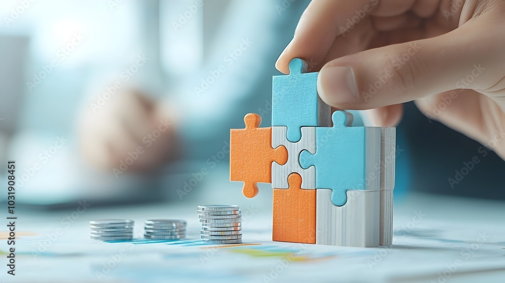 Leinwandbilder puzzle pieces forming a pie chart representing a comprehensive business strategy plan for corporate 