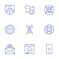 Internet icons set. Thin Line style, editable stroke. internet, internet connection, internet security, mail, meta, mobile data.