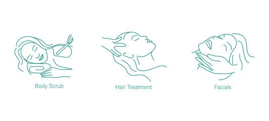 Body Scrub, Hair Treatment, and Facials Vector Icons for Beauty and Skin Care