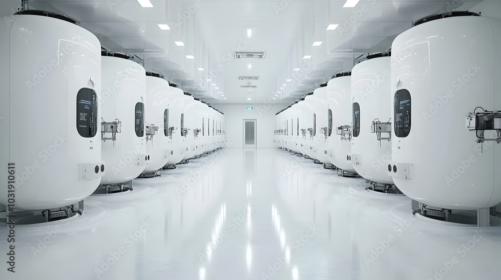 Poster rows of water storage tanks neatly organized in the utility room of a commercial building showcasing