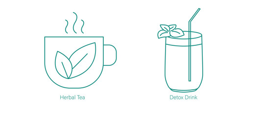 Herbal Tea and Detox Drink Vector Icons for Cleansing and Health