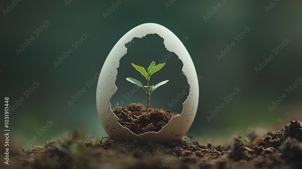 Aufkleber seedling emerging from a cracked egg symbolizing the promise of unexpected beginnings and new possib