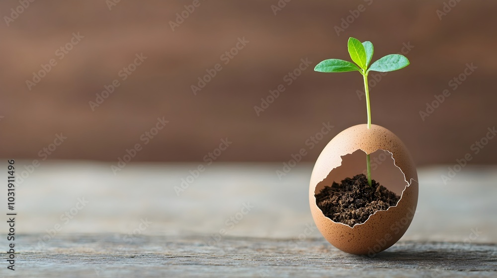 Poster seedling emerging from cracked egg symbolizing unexpected beginnings and the potential for growth an