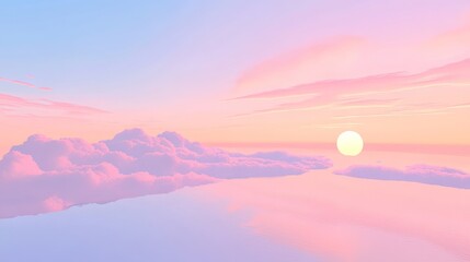 Serene Sunset Above the Clouds: A Tranquil Landscape of Beauty