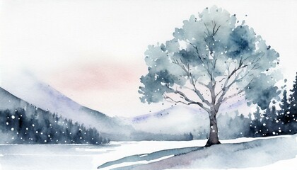 Winter landscape watercolor