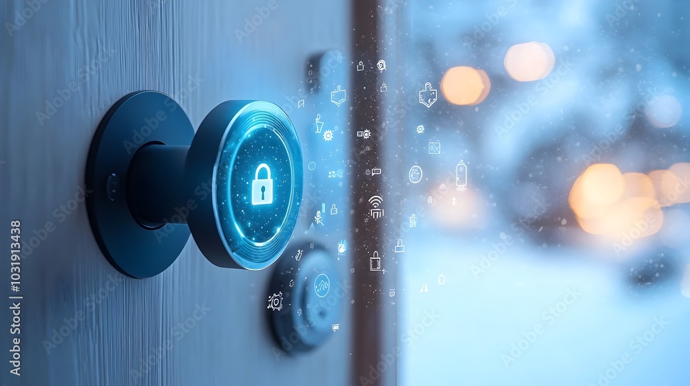Aufkleber Smart door lock hanging open with a failed login attempt highlighting issues with home security technology and access control systems