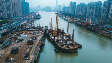 Fototapeta premium The Impact of China's Debt Crisis on Local Infrastructure Projects, Depicted by Stalled Construction Sites and Unfinished Developments, Highlighting Widespread Economic Strain and Project Delays