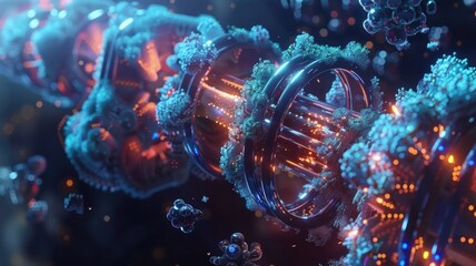 Futuristic molecular structure with glowing elements for science and technology themes