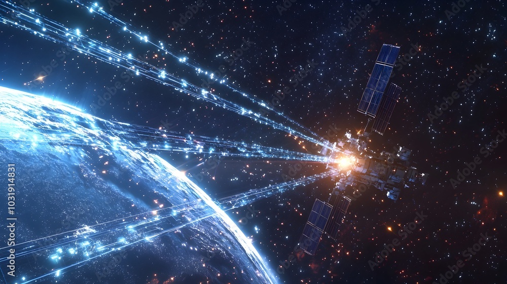 Poster quantum entanglement powering instant secure communication between earth and space station