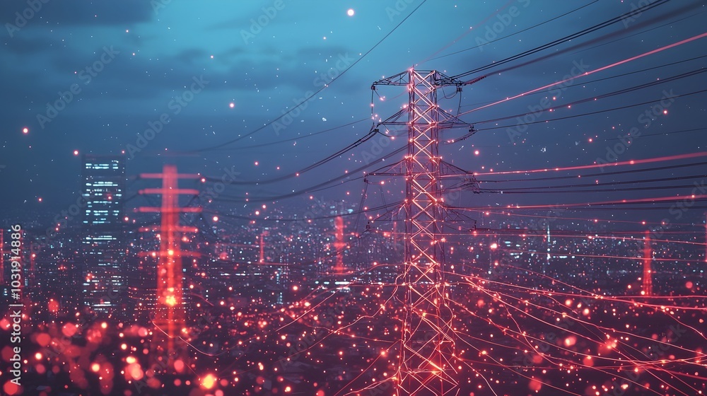 Aufkleber glowing quantum internet connected smart grid powering dynamic city visualization