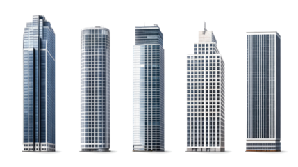 Collection of Modern Skyscrapers Isolated on White Background Generative AI