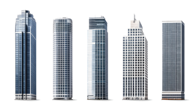 Collection of Modern Skyscrapers Isolated on White Background Generative AI