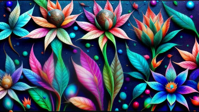 A colorful floral design with a blue background