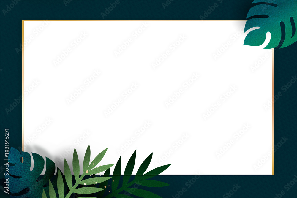 Poster monstera leaf pattern on a dark green frame design element