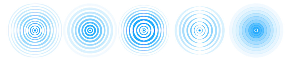 Radar icon collection blue color isolated on white background. Signal concentric circles icons. Sonar sound wave vector 10 eps