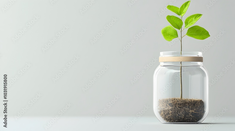 Poster tiny sapling delicately growing inside a glass jar representing the fragile nature of life and the s