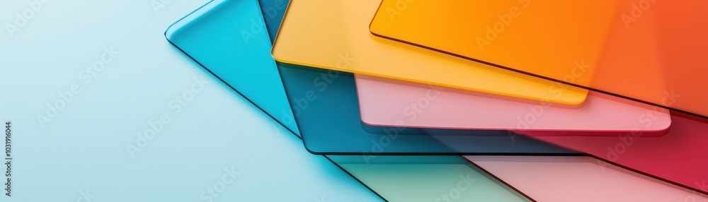 Poster colorful translucent sheets layered on top of each other, creating a vibrant, abstract background.