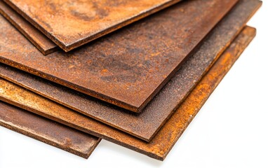 Obraz premium A stack of corrugated steel sheets, neatly aligned, isolated on a white background