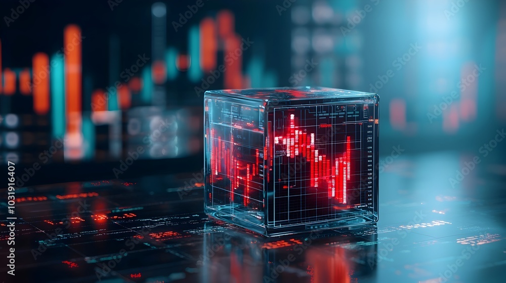 Poster Transparent Glass Cubes Containing Graphs and Charts Symbolizing Data Analysis and Visualization for Business Intelligence Financial Reporting and Digital Technology