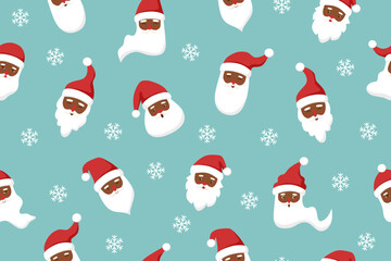 Christmas seamless pattern of Santa Claus on blue background. Christmas paper.