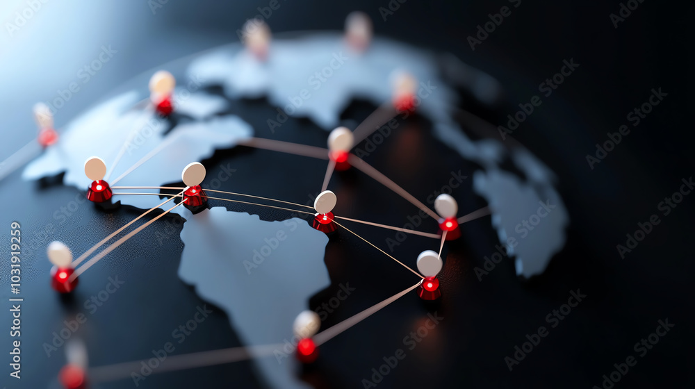 Poster abstract global network connection, representing communication and technology across different regio