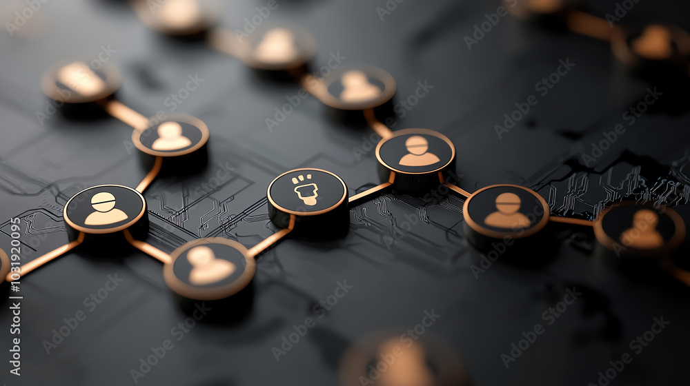 Aufkleber abstract network connections with user icons and a light bulb symbolizing ideas and innovation.