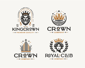 Obraz premium Set vintage bundle luxury crown king and queen elegant logo design for business company