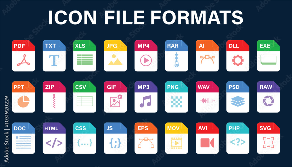 Fototapete file type icon set. popular files format and document. format and extension of documents. set of gra