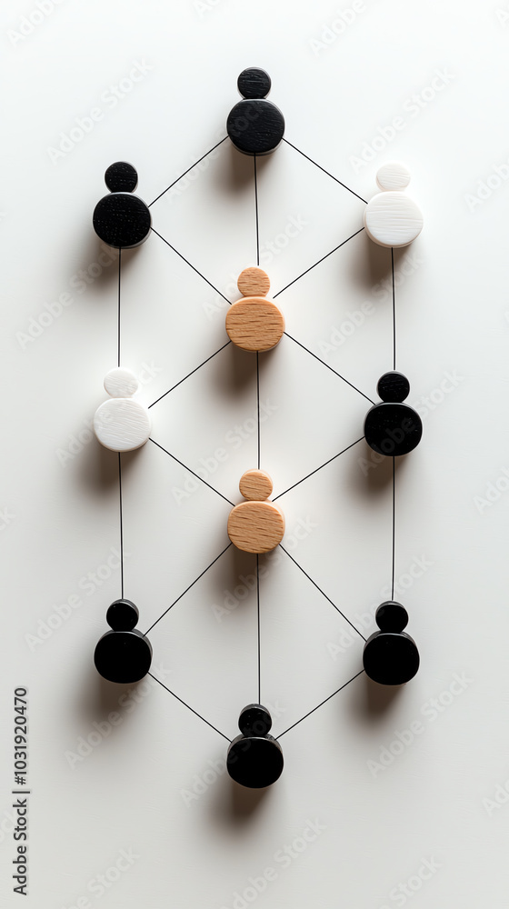 Aufkleber abstract representation of teamwork and cooperation with connected figures of different colors on a 