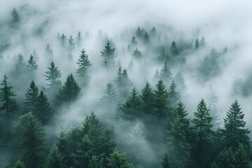 Enchanting Forest in Mist - Serene Nature Scene for Tranquil Atmosphere