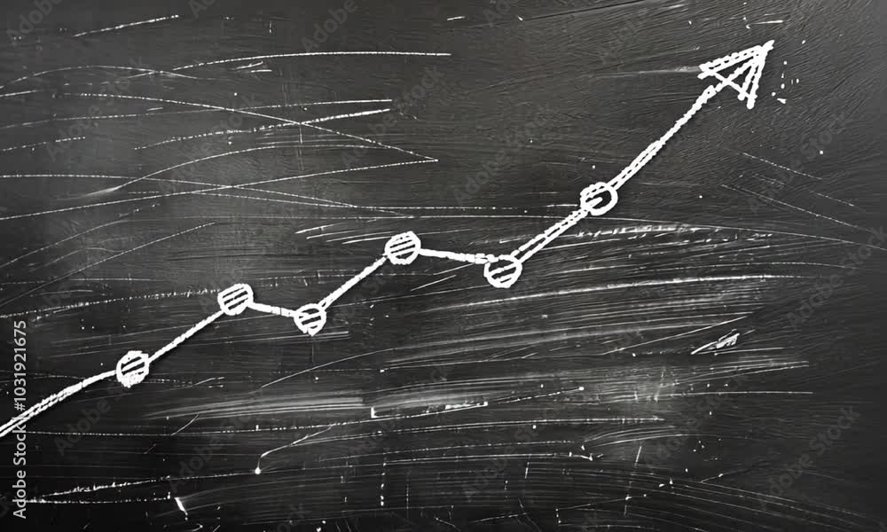 Poster chalk-drawn line graph on blackboard video animation. steady upward trend with nodes and arrow anima