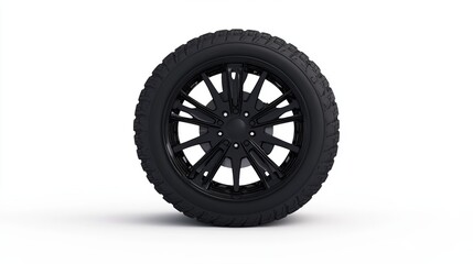 Obraz premium Black radial automobile or automotive tire isolated on a white background. Equipped with a modern asymmetric tread pattern, this type of tire is used on all types of passenger vehicles. 